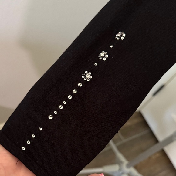 Cache Black V-Neck Blouse with silver and rhinestone accents - Picture 4 of 8